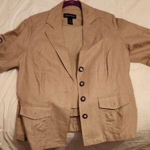 Lane Bryant Tan Blazer with Button Accents and Midi Skirt